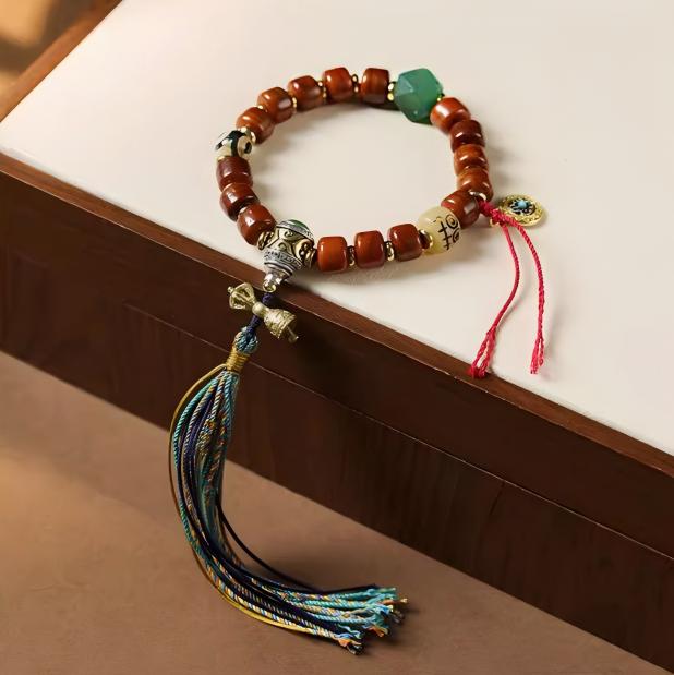 Guardian Energy Ox Bone Barrel Beads Braided Rope Tassel Bracelet