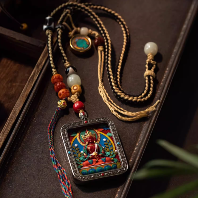 Tibetan painted zodiac thangka pendant