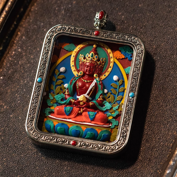 Tibetan painted zodiac thangka pendant