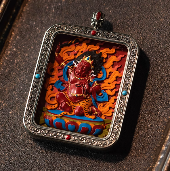 Tibetan painted zodiac thangka pendant