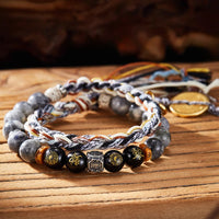 Peace Energy Handwoven Labradorite Obsidian Silver Bracelet
