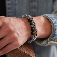 Peace Energy Handwoven Labradorite Obsidian Silver Bracelet