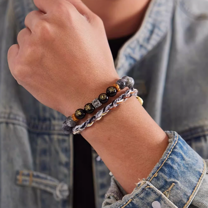 Peace Energy Handwoven Labradorite Obsidian Silver Bracelet
