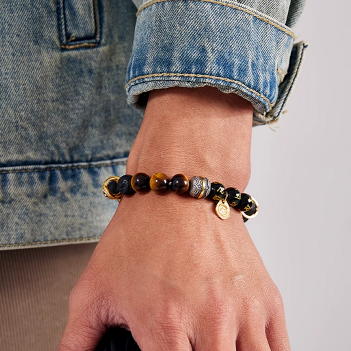 Lucky Energy Black Agate Yellow Tower Crystal Bracelet