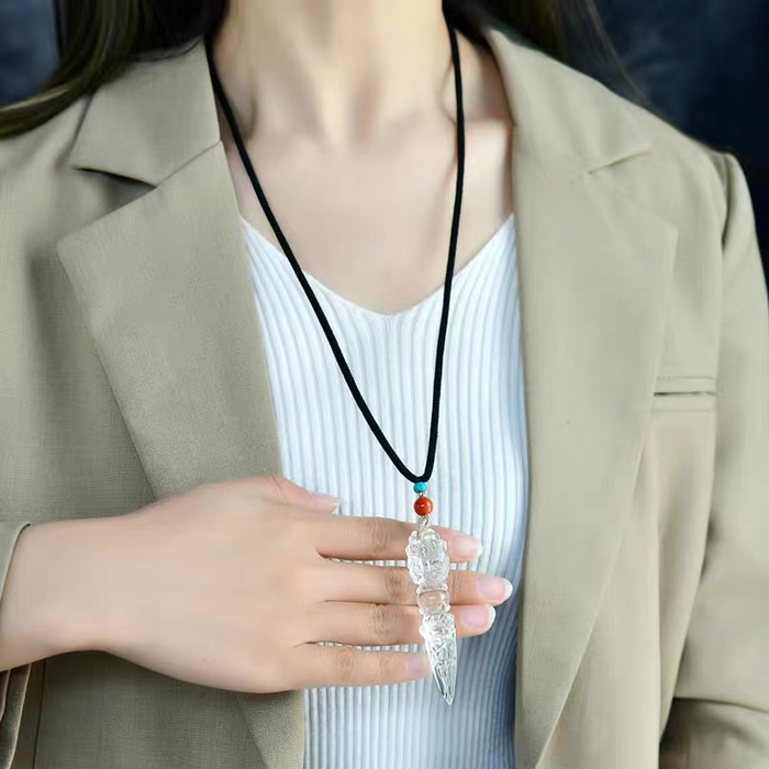 Protective Energy Phurba Vajra Clear Quartz Pendant