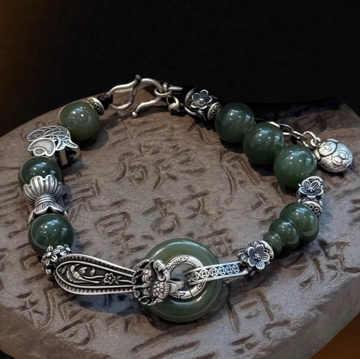 Wealth & Prosperity | Hetian Jade and Silver Bracelet