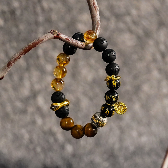 Golden Fortune Black Agate Bracelet | Infused with Energy Healing for Mindfulness, Inner Connection & Prosperity