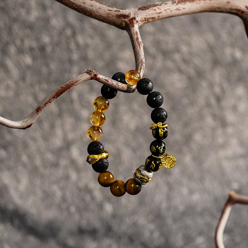 Wealth & Prosperity | Golden Fortune Black Agate Bracelet