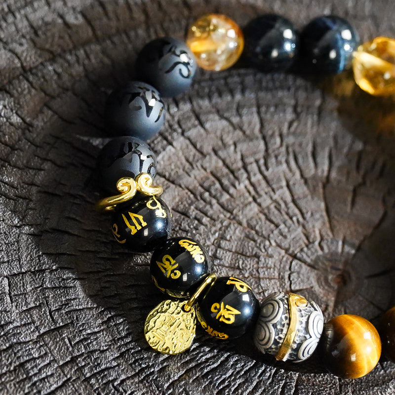 Wealth & Prosperity | Golden Fortune Black Agate Bracelet