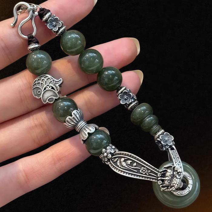 Wealth & Prosperity | Hetian Jade and Silver Bracelet