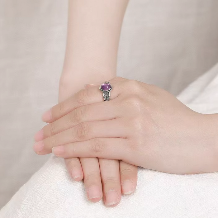 Tibetan Amethyst Sterling Silver Ring