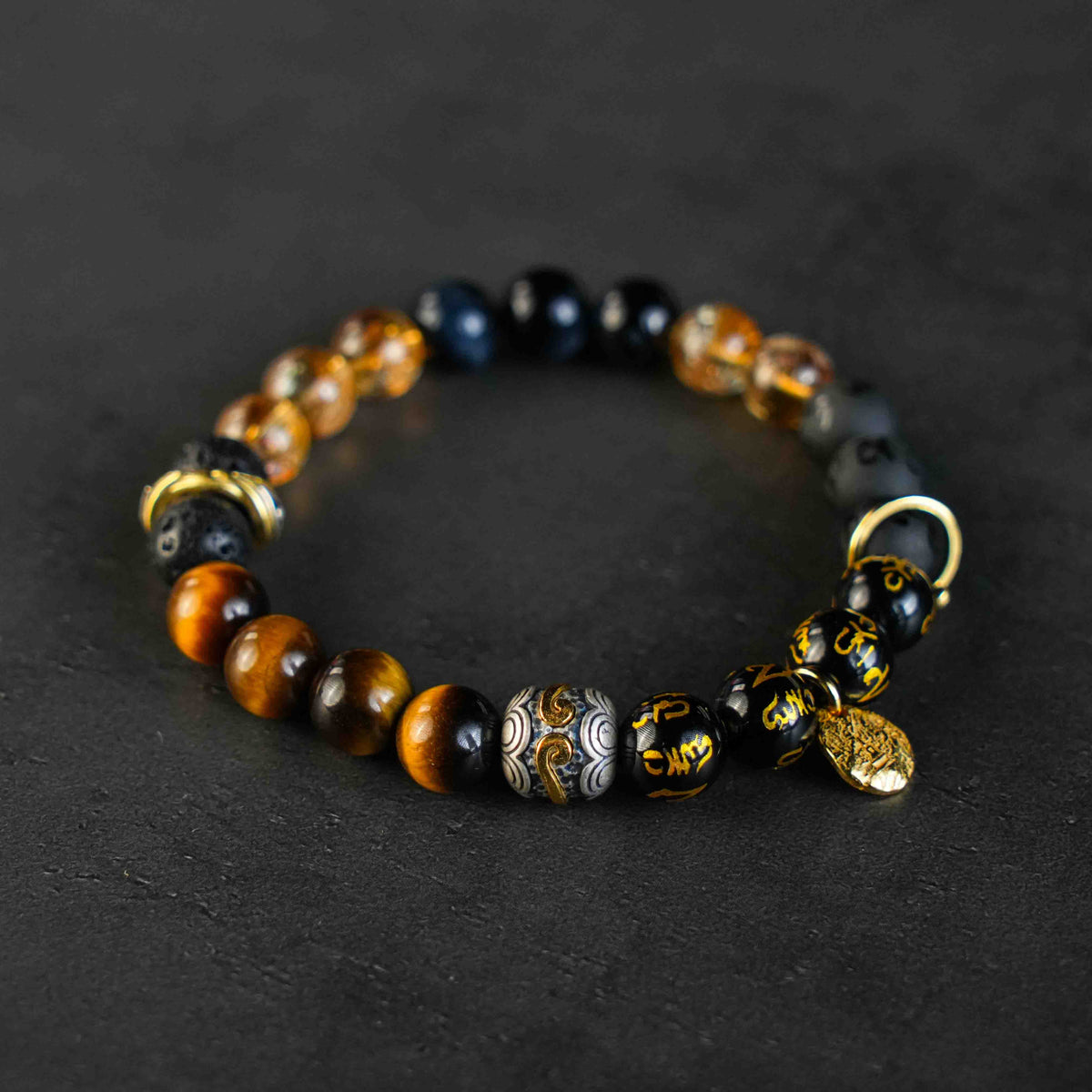 Reichtumsenergie Schwarzer Achat Gelber Turm Kristall Armband
