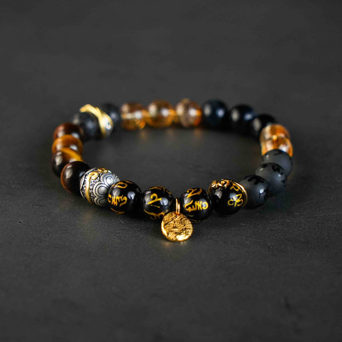 Reichtumsenergie Schwarzer Achat Gelber Turm Kristall Armband