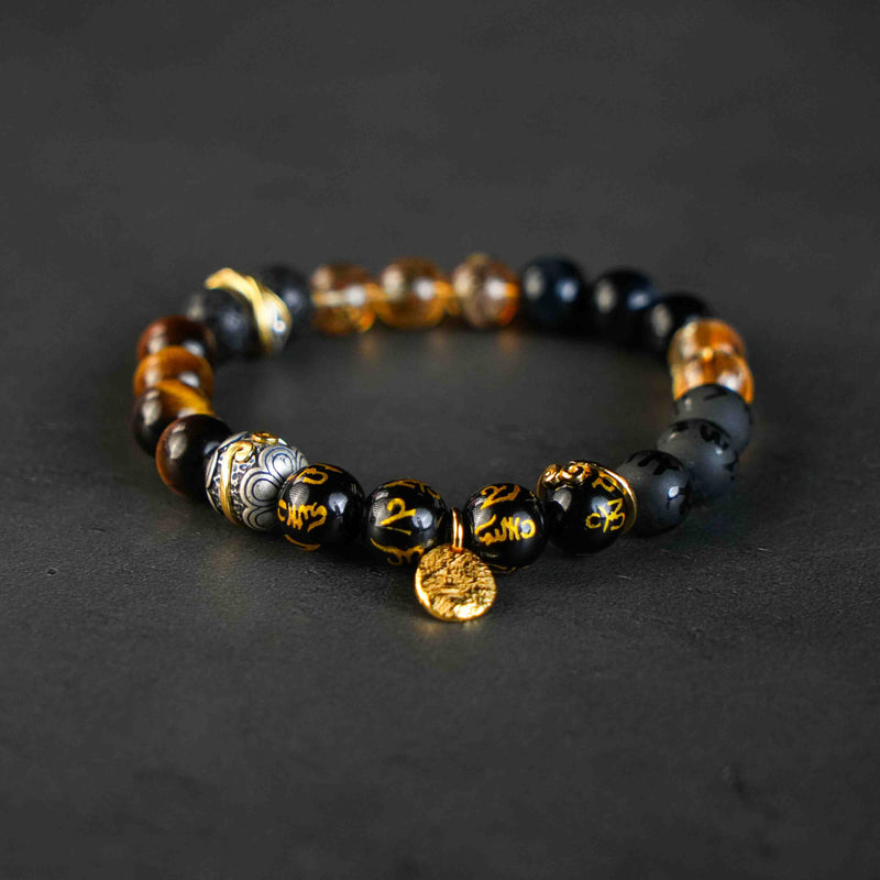 Reichtumsenergie Schwarzer Achat Gelber Turm Kristall Armband