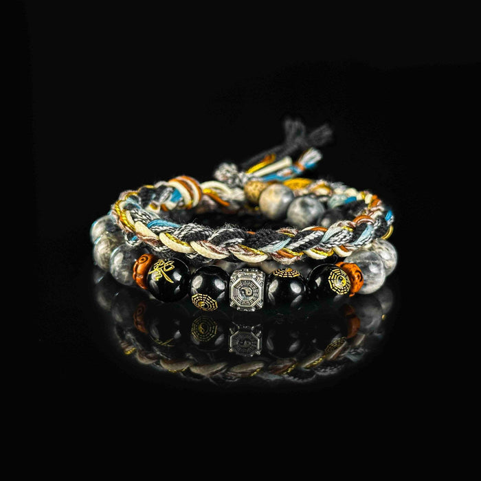 Luck Energy Handwoven Labradorite Obsidian Silver Bracelet