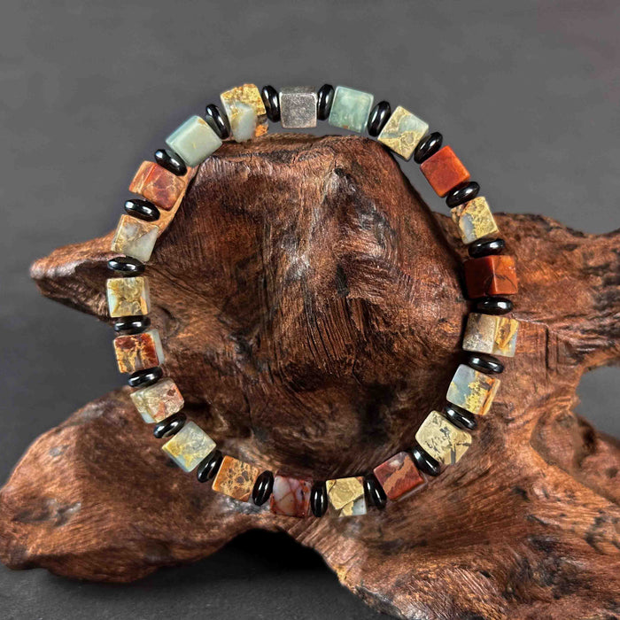 Protection｜Imperial Jasper and Black Onyx Carved Bead Bracelet