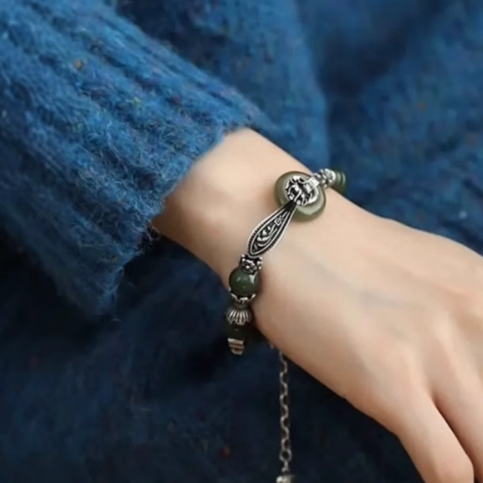 Wealth & Prosperity | Hetian Jade and Silver Bracelet