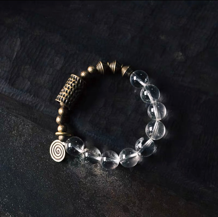 Healing Energy Clear Quartz Brass Bracelet