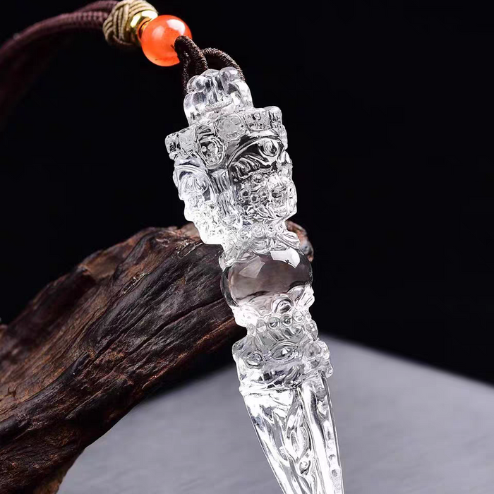 Protective Energy Phurba Vajra Clear Quartz Pendant