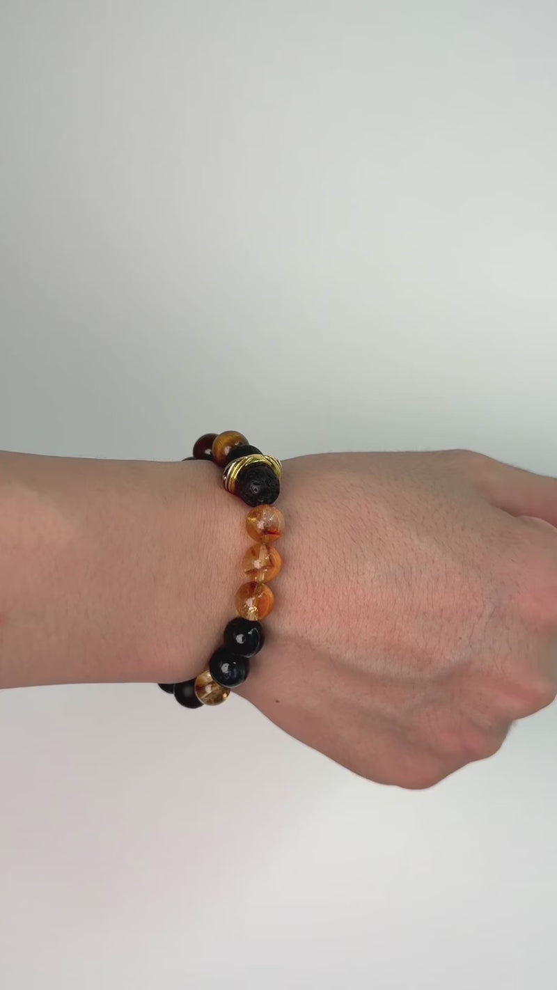 Golden Fortune Black Agate Bracelet | Infused with Energy Healing for Mindfulness, Inner Connection & Prosperity