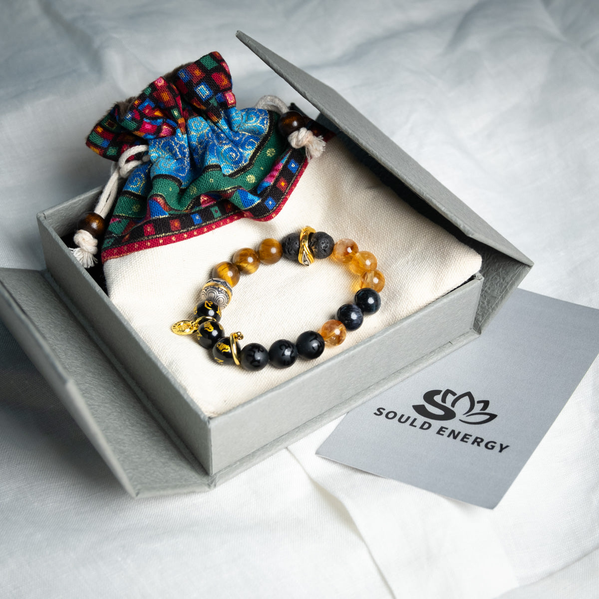 Golden Fortune Black Agate Bracelet | Infused with Energy Healing for Mindfulness, Inner Connection & Prosperity