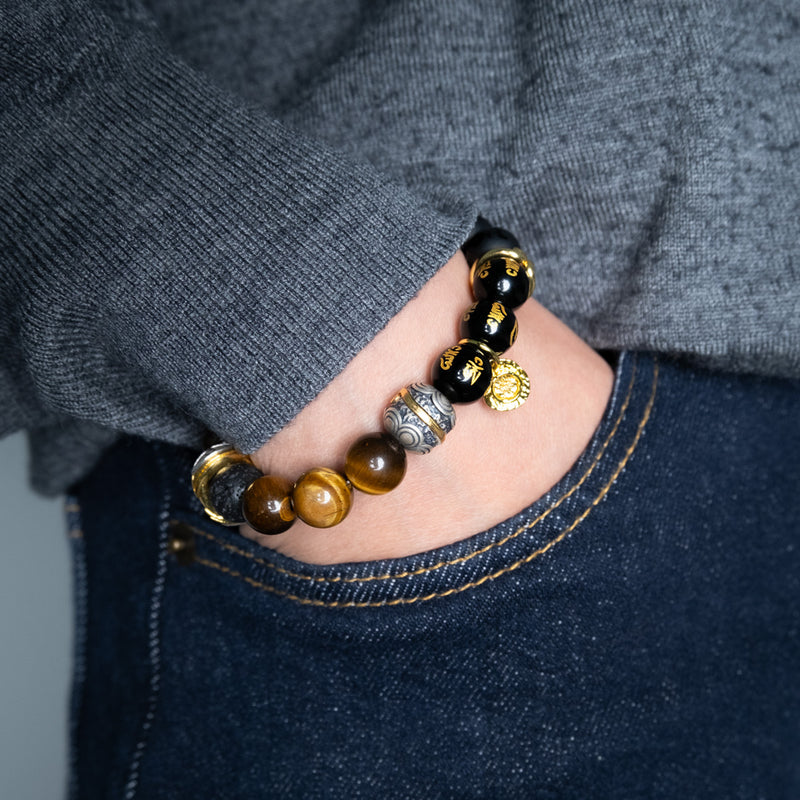 Golden Fortune Black Agate Bracelet | Infused with Energy Healing for Mindfulness, Inner Connection & Prosperity